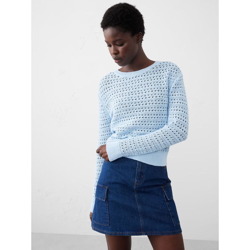 BANANA REPUBLIC Sweater Womens XL Light Blue Open Stich Pullover Sweater Crochet